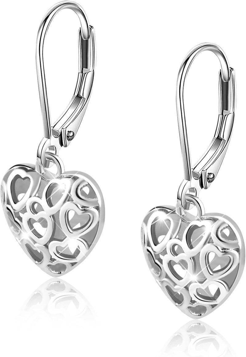 Lancharmed 925 Sterling Silver 14K Gold French Style Leverback Earrings, Heart Dangle Drop Earrings for Women Hypoallergenic Jewelry - Image 1